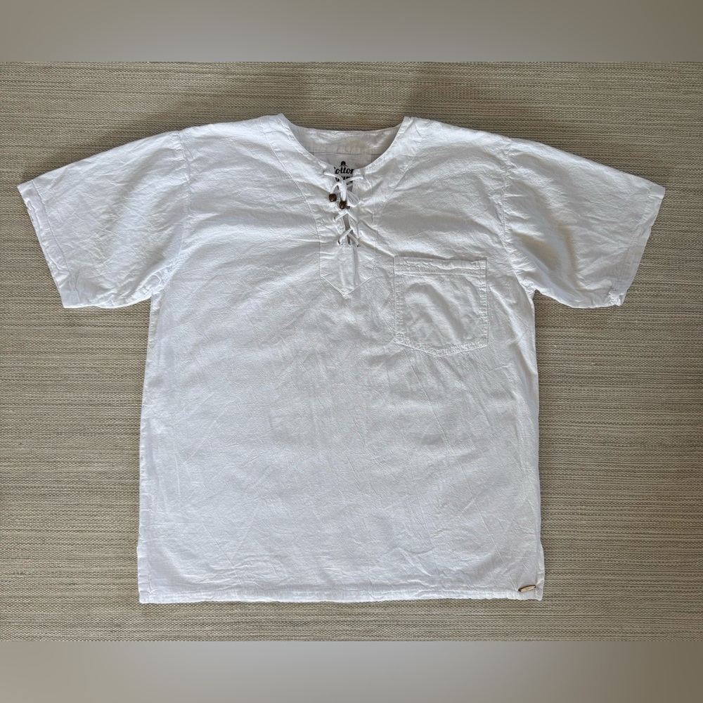 Cotton Natural Hawaii Shirt white Peruvian cotton short sleeve tunic top men’s M